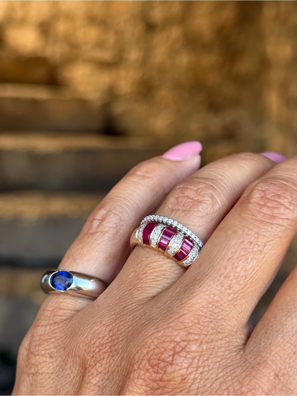 Vintage 18K White Gold Dome Pinkie Ring Blue Sapphire .80ct Size 4 6.5mm